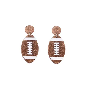 Sparkly brown glitter American football drop earrings for Super Bowl sports theme jewelry