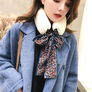 Écharpe en fausse fourrure style coréen avec un nœud léopard pour femme en hiver