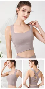 Reggiseno sportivo color malva ad alto sostegno con spalline incrociate per yoga