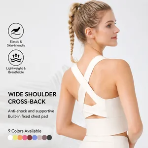 Reggiseno Sportivo da Donna Senza Cuciture Schiena a Incrocio Antiurto Imbottito Gilet Yoga Traspirante Fitness Top
