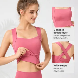 Reggiseno sportivo incrociato spalline larghe e controllo pancia doppio strato