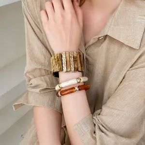 Bracelet Empilable en Acrylique Irisé Vintage Imprimé Léopard de Luxe Géométrique Rond pour Femmes Bijoux de Mode