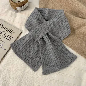 Nahaufnahme zeigt das dicke Zopfstrickmuster eines warmen weichen grauen Winterschals.