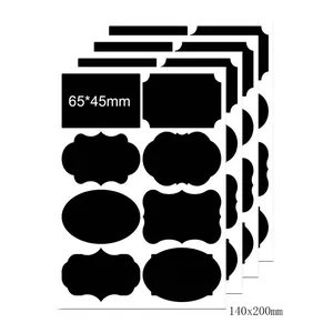 Abwischbare schwarze PVC-Tafeletiketten für Küchengläser mit Maßen und verschiedenen Formen.