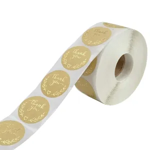 Roll of kraft paper thank you stickers with gold foil olive branch for gift decor