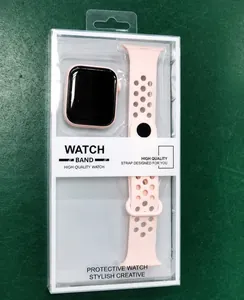 Detailed view of retail packaged pink LED sports watch with breathable silicone strap