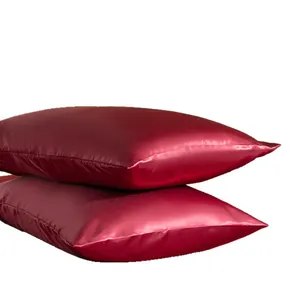 Luxury wine red satin silk pillowcases with envelope closure for smooth hair and skin