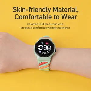 Kids LED Digital Sports Watch For Students Colorful Rainbow TPU Strap Waterproof ABS Electronic Wristwatch Gift
