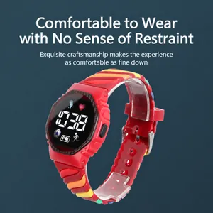 Fashionable sports LED digital watch for kids featuring a vibrant rainbow silicone strap