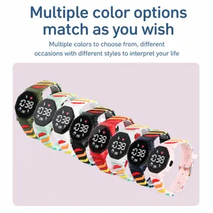 Multicolor sports LED digital watch with rainbow silicone straps for children and students