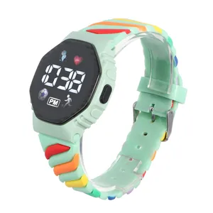 Fashionable rainbow strap LED electronic watch for students and kids with digital time display