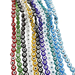 Perles d'oeil maléfique rondes et plates colorées pour la création de bijoux DIY