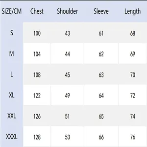 Comprehensive size chart for men's casual knit cardigan with button front in CM
