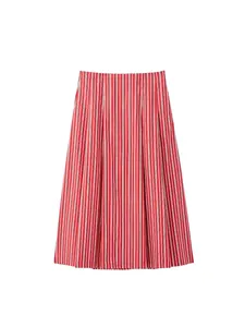Jupe midi évasée à rayures verticales rouges et blanches pour femmes élégantes chic