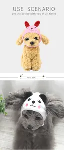 Adorable panda and bunny pet hats for small dogs and cats shown in use scenario