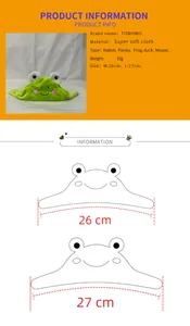 Detailed size specifications for the green frog pet hat, showing 26cm and 27cm options.