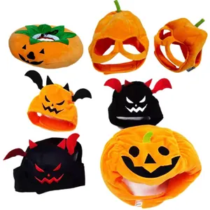 Diverse Halloween pet headgear set with pumpkin and devil plush hats for cats and small dogs