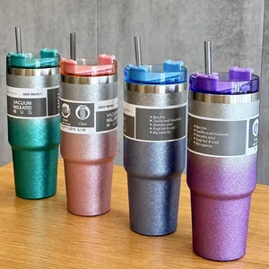 Premium gradient glitter vacuum insulated stainless steel tumblers 20oz 30oz with straws