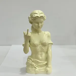 Detailed close-up of funny Vienna Goddess resin statue showing a middle finger gesture