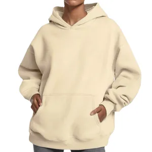 Comoda felpa beige oversize con cappuccio da donna per l'abbigliamento casual autunno inverno