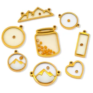 Detailed assortment of gold stainless steel mustard seed pendants in various shapes
