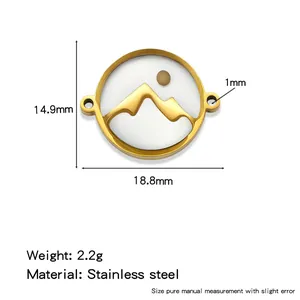 Detail view showing exact dimensions of the stainless steel mountain landscape pendant
