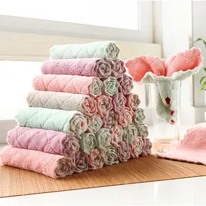 Double Sided Microfiber Cleaning Cloth Absorbent Thickened Dish Towel Wave Edge Design Household Kitchen Scouring Pad Dishcloth