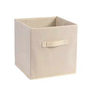 Minimalistische beige opvouwbare stoffen opbergdoos met handvat voor thuisgebruik