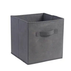 Grijze opvouwbare stoffen opbergbox met versterkt handvat voor kleding en boeken organisator huis