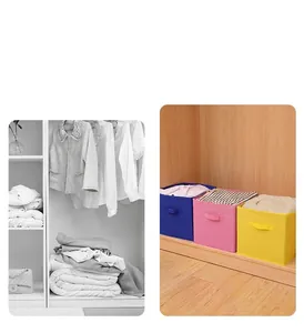 Before and after comparison of closet organization using colorful storage boxes