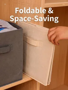 Detail view of a foldable non-woven fabric storage box for compact and space-saving use