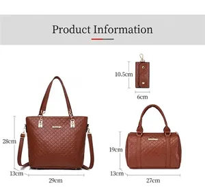 Detailed dimensions for the 6-piece brown quilted handbag and tote set for women