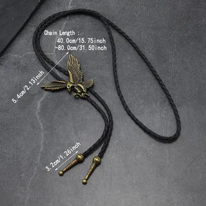 Dimensiones detalladas de la corbata Bolo de águila antigua con cordón trenzado negro