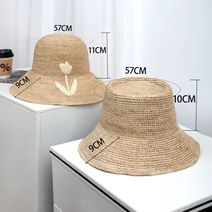 Detailed measurements showing 57cm circumference for high-quality raffia straw sun hats