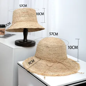 Detailed measurements of premium hand-woven Raffia straw sun hats for beach vacations