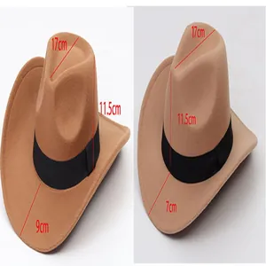 Detailed measurement guide for brown felt jazz hat with 7cm and 9cm brim options.