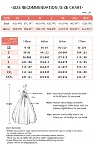 Detailed size chart for French lace ballgown evening dress with height and weight guide