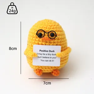 Muñeco de pato positivo de ganchillo hecho a mano con gafas, 8cm, regalo de punto