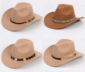 Collage of felt fedora hats featuring decorative bands with leather, studs, and metal leaf