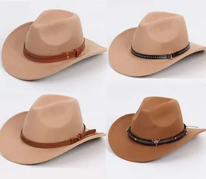 Four styles of retro felt cowboy hats for men and women in classic tan and brown shades