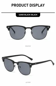 Detaillierte Ansicht der sand-schwarzen Halbrand-Sonnenbrille mit schwarz-grauen Gläsern und Nieten