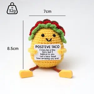 Muñeco taco positivo de ganchillo a mano con tarjeta, detalle de 8,5 cm de alto