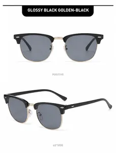 Klassische 3016-Sonnenbrille mit schwarzem Goldrahmen und grauen Gläsern in Detailansicht