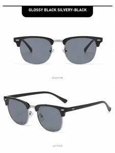 Klassische 3016 Clubmaster Sonnenbrille mit glänzend schwarzem Rahmen und Silber.
