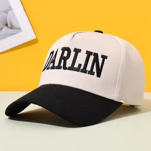 Vintage DARLIN embroidered two-tone baseball cap with cream crown and black brim