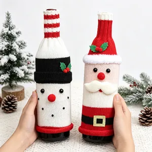 Copribottiglie di vino natalizi in maglia con Babbo Natale e pupazzo di neve per decorazione