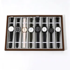 Walnut Wood Grain Watch Display Tray Velvet Lining Compartment Storage Organizer For Wristwatches Straps Bracelets