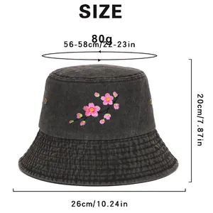 Detailed dimensions and 80g weight overview of the black cherry blossom embroidered bucket hat