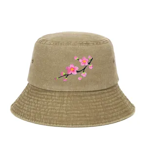 Daisy Embroidery Bucket Hat Washed Cotton Summer Outdoor Sun Protection Casual Retro Sun Hat Women Men