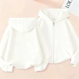 Veste à capuche zippée en polaire blanche pour hommes et femmes, vues avant et arrière.